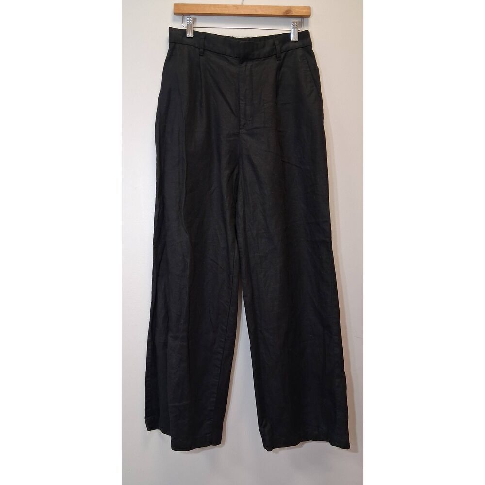 Muji womens medium tall long hemp linen pants hi rise wide leg